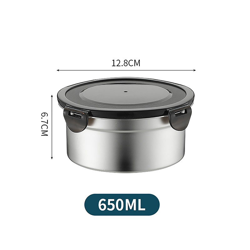 Stainless Steel Food Container Fresh Keeping Box Sealed Lid Crisper Lunch Meal Prep Storage Fridge Kitchen Set Round Square Bowl: Silver