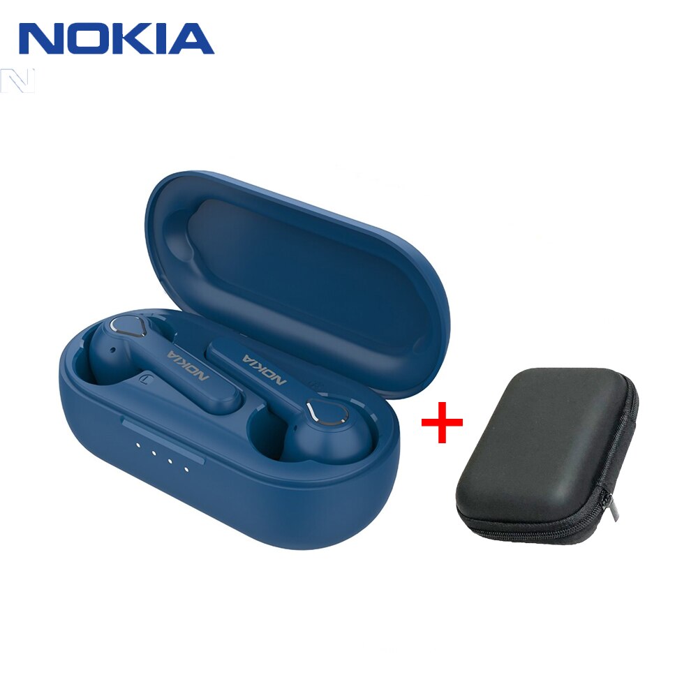 Nokia BH-205 TWS Bluetooth Headphones Wireless Earphone Touch Control Dynamic Earbuds AI Control Gaming Stereo Headset With Mic: Blue and Case