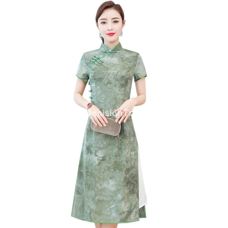 Vestido aodai chiffon do vietnã, vestido floral elegante ao dai vestido oriental vestido cheongsam vestido de festa elegante, 2021
