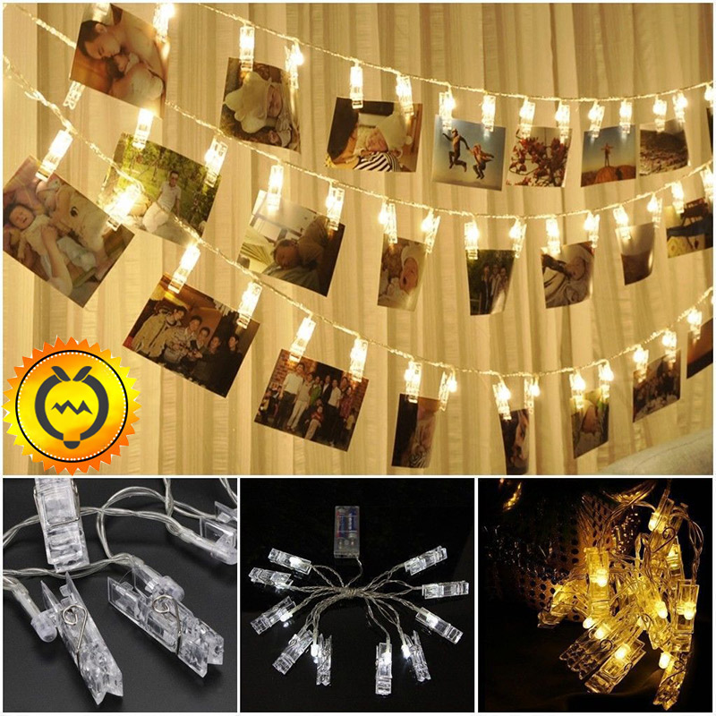 10 20 30 50 80 LED batterie puissance suspendus Photo chevilles pince fée fil chaîne lampe lumières chaîne noël fête décoration