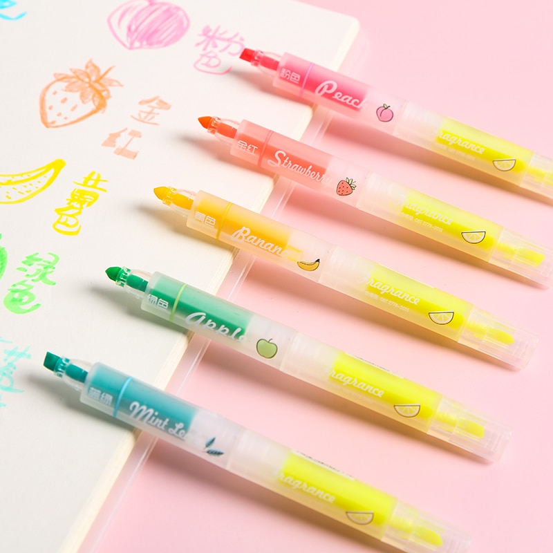 8pz impostato di pennarelli per evidenziatore di colore di odore di frutta finestra trasparente pennarello per scrittura a doppio lato penna per cancelleria scuola per ufficio A6798