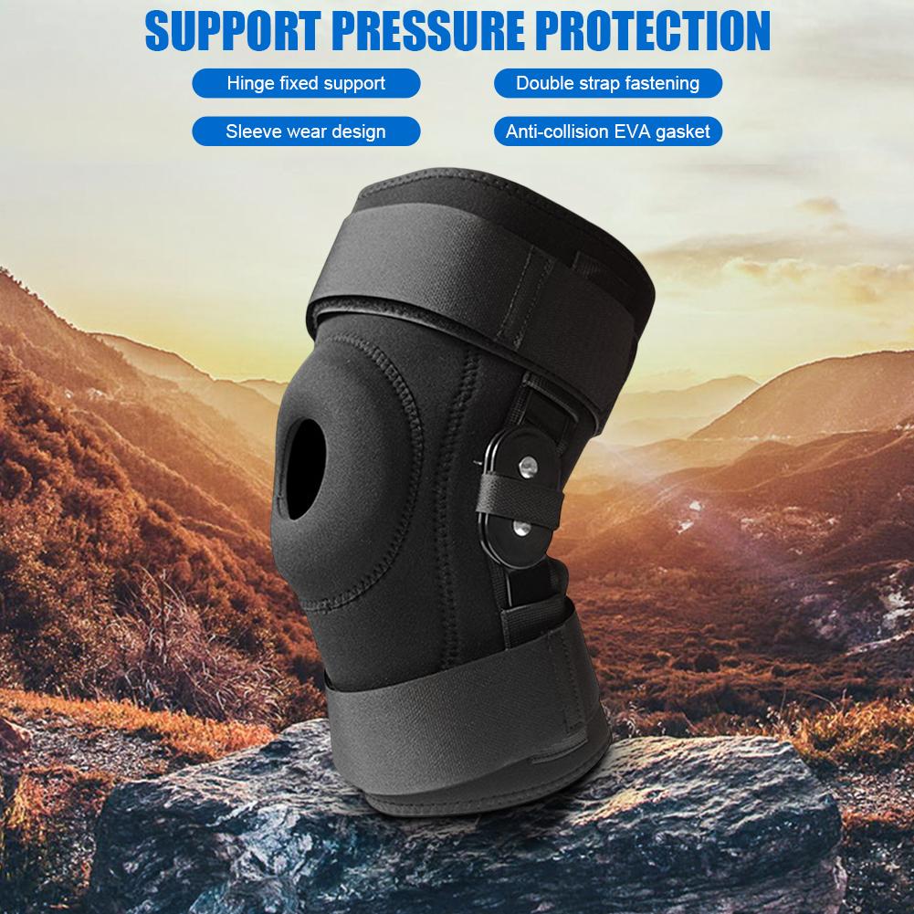 Adjustable Hinged Knee Brace Support Side Patella Stabilizers With Strap Sports Knee Protective Hinges Foot Pads Brace Wrap