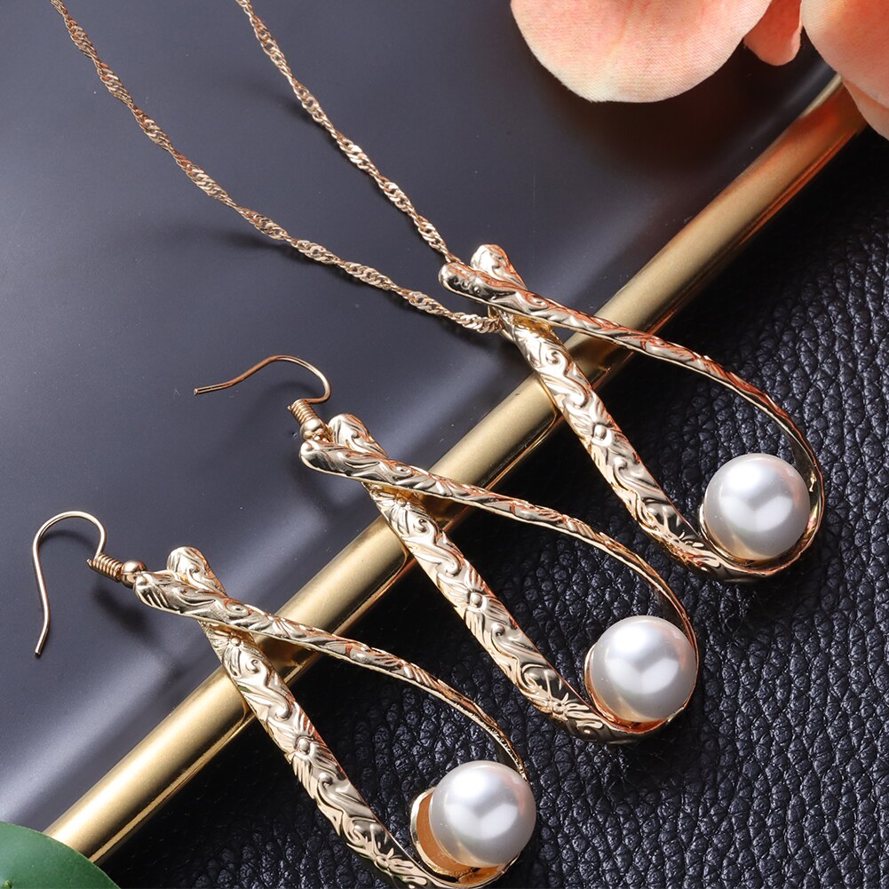 Cring Coco Hawaiian Jewelry Sets Polynesia Earrings Chocolate Color Pearl Water Pendent Necklace Set for Women Mom: ZH0726GOWH