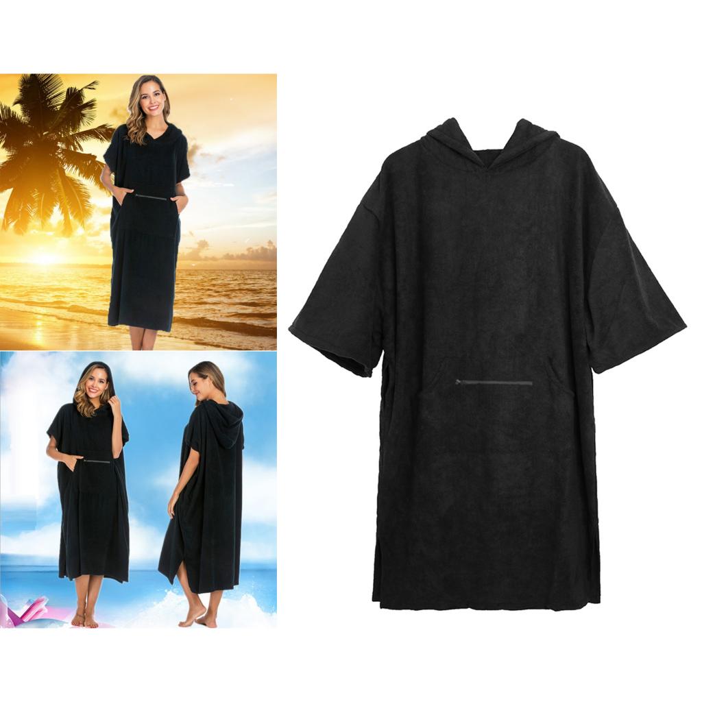 Beach Surfing Poncho Wetsuit Changing Towel Robe w/ Zipper Pockets for Men Women Surfing Swimming Sailing