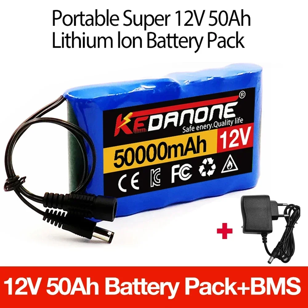 Portable Super 12V 50000mah Rechargeable Lithium Ion Battery Pack Capacity DC 12.6v 30Ah CCTV Cam Monitor + Charger
