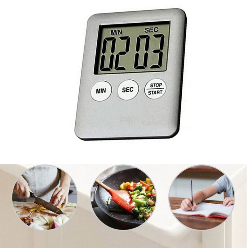 9 Colors 24 Hours LCD Timer Square Home Cooking Supplies Countdown Practical Digital With loud Alarm Clock Kitchen Time Tools: Silver
