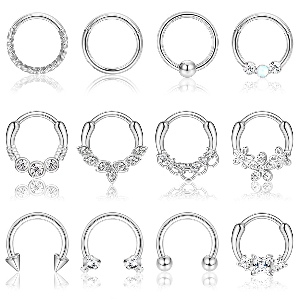 Drperfect Septum Clicker Ring Rvs Opaal Kraakbeen Helix Tragus Hoepel Daith Oorbellen Neusringen Hoepel Piercing Sieraden