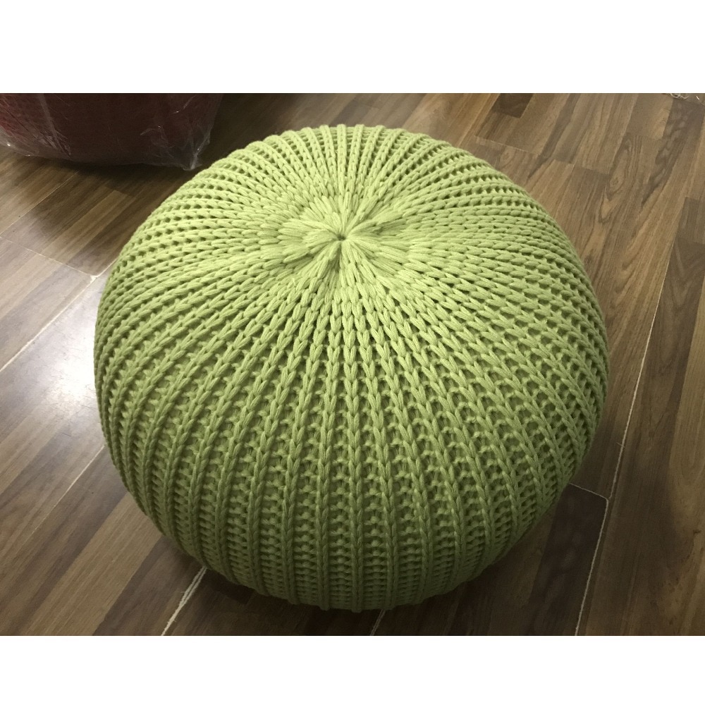 Coussin rond en laine tricoté à la main, POUF de sol, POUF