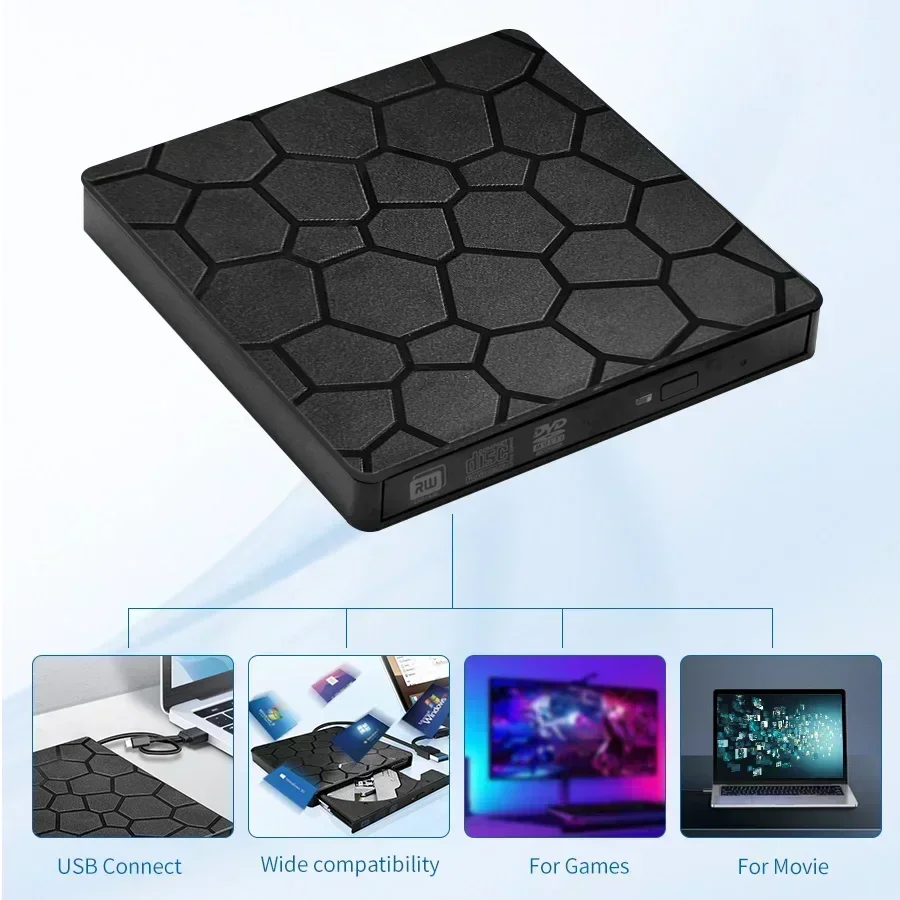 External DVD RW Drive 2 in 1 Interface USB 3.0 Type-C Slim DVD CD Writer Burner Reader Player Optical For Laptops Desktop PCs