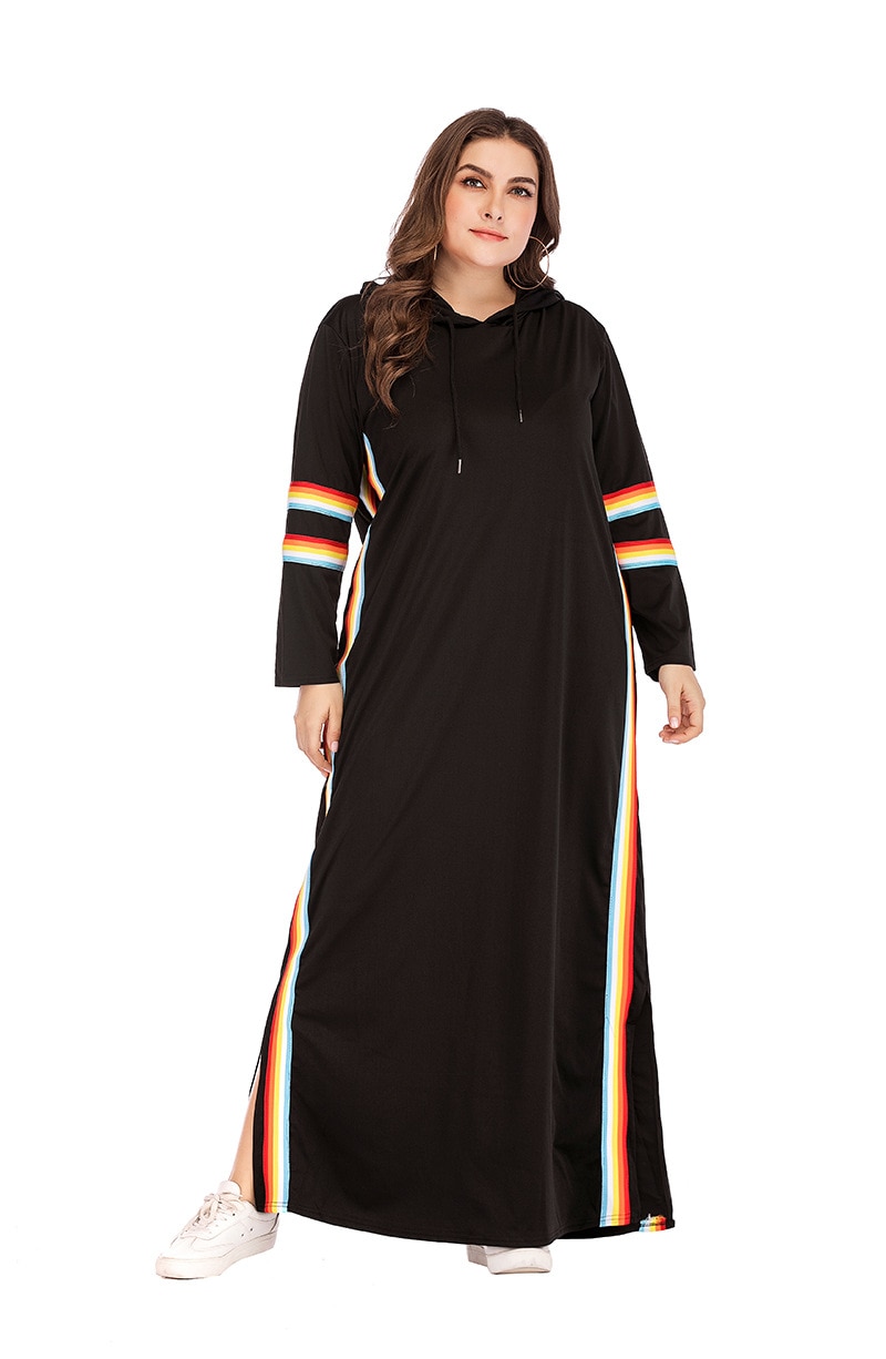 Robe survêtement à capuche turquie, Maxi pour femmes musulmanes, rayures arabes, Jogging, sport, longue marche, vêtements islamiques, 4XL: XL