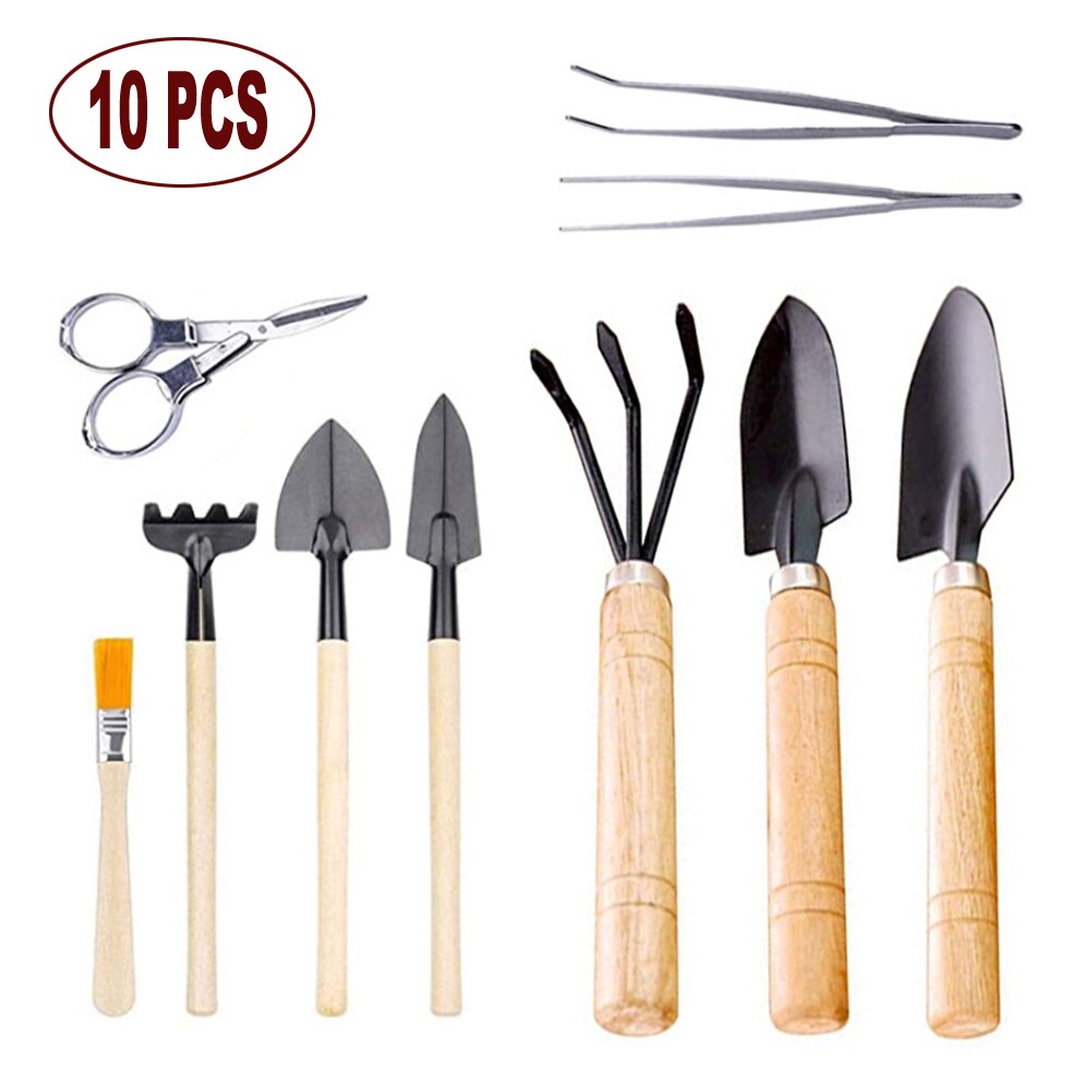 10 Pcs Garden Planting Tool Set Practical Wood Handle Mini Hand Transplanting Tools Outdoor Gardening Shovel Accessories: Default Title