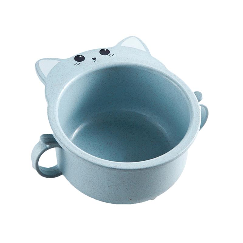 Bol en paille de blé chat, petit bol avec poignée, grande tasse à salade , vaisselle pour enfants: Blue