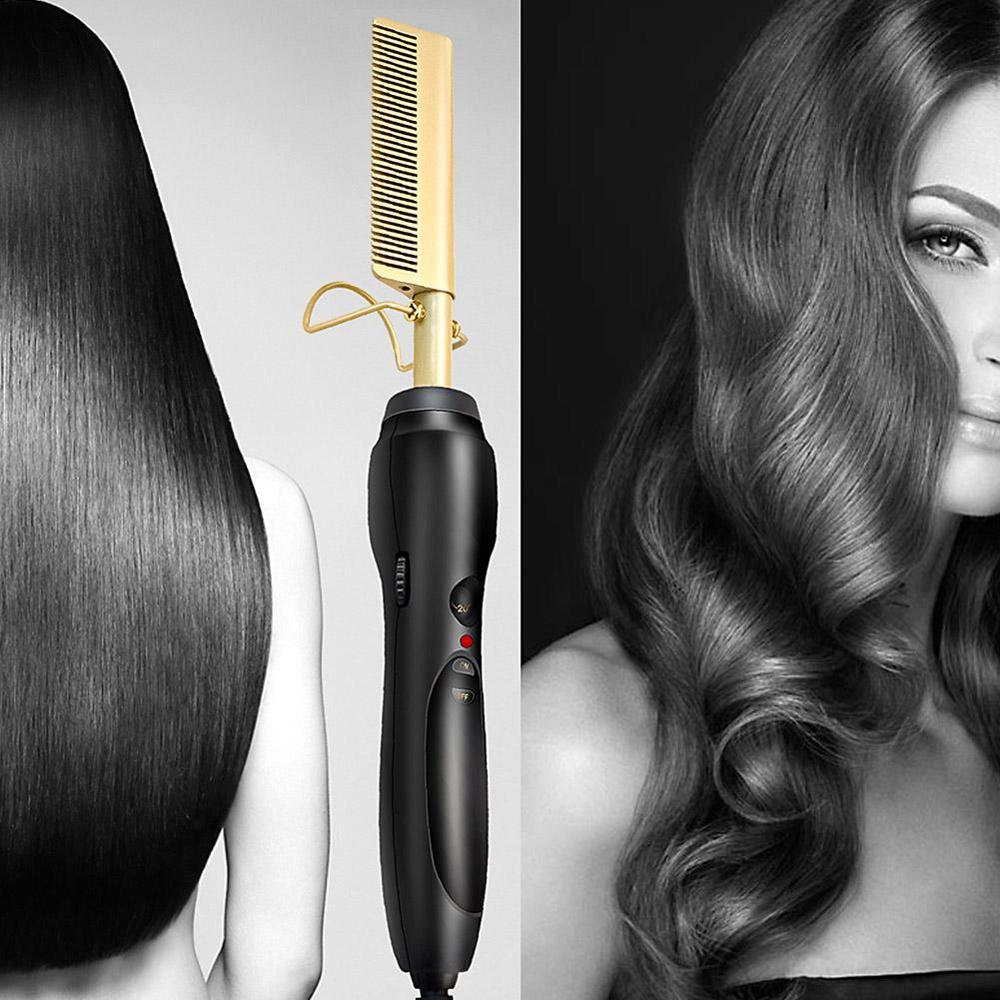 Alisador de cabelo plana ferros alisamento escova quente curler ondulação ondulação styler pente aquecimento cabelo em linha reta pente ferro b8m9