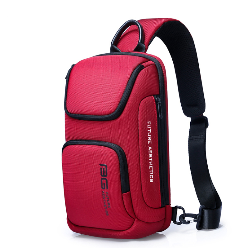 Upgrade Carbon Fiber Streamline Anti-Theft Sling Bag Multifunction Men Chest Bag Male Waterproof Messenger USB Crossbody Bag: Type B Red