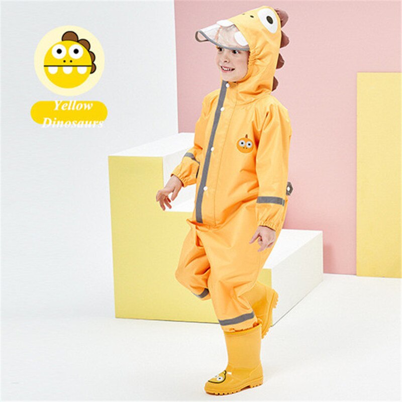 Children Raincoat Overalls Waterproof Cartoon Student Kids Jumpsuit Rainwear For Baby Boys Girls 2-10 Years Rain Pants TX099: YELLOW / M