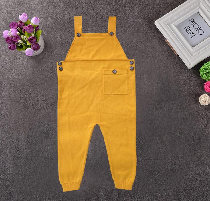 2019 nyfødte småbørn børn baby drenge piger strikkede overalls strop bukser jumpsuit outfits ærmeløs lomme baby dreng pige bukser: Guld / 12m
