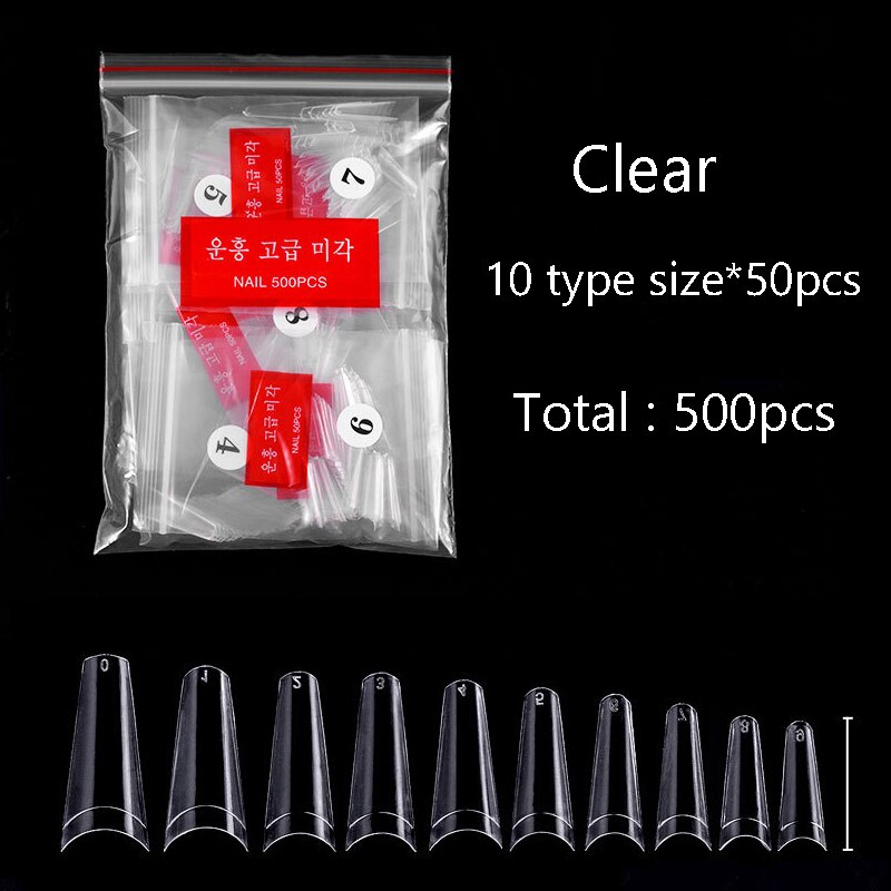 Faux ongles en forme de cercueil français, 500/100//acrylique/Gel UV, pour extensions d'ongles: clear 500pcs-bag