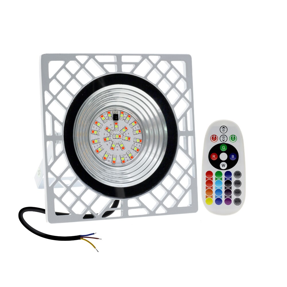 RGB LED Floodlight With Remote Control AC220V Outdoor Lighting IP66 Waterproof Led Spotlight Projector Streetlight Street Lamp: White - No Plug
