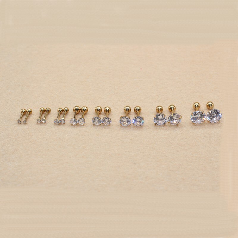 Stal nierdzewna 316L Ip Plated No Easy Fade klasyczne wkręcane kolczyki z Super Mini 2mm AAA kolory cyrkonie