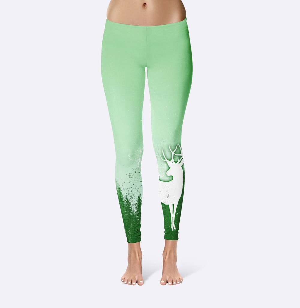 Jigerjoger sportschool zuurgroene rendierleggings veelkleurige geometrische patronen sublimatie polyester leggings gratis: Groente / Xxl