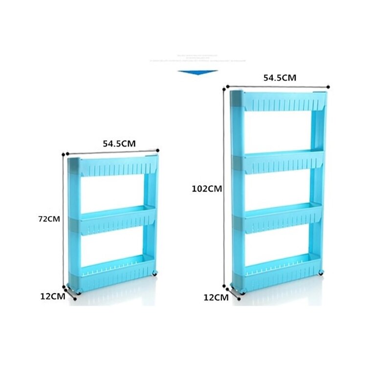 Movable Plastic Interspace Storage Rack Refrigerator Space Rack with Roller Shelves Kitchen Bathroom Strollers Interval 4-layer