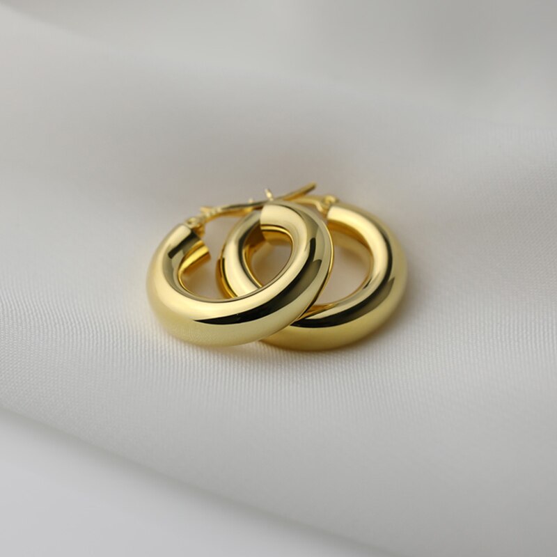 Anenjery prata cor chunky hoop brincos para mulheres tubo redondo brincos diário festa jóias 2022: gold