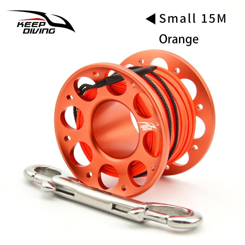 15M/30M Scuba Diving Aluminum Alloy Spool Finger Reel with Stainless Steel double ended hook SMB Equipment Cave Dive: Orange 15M