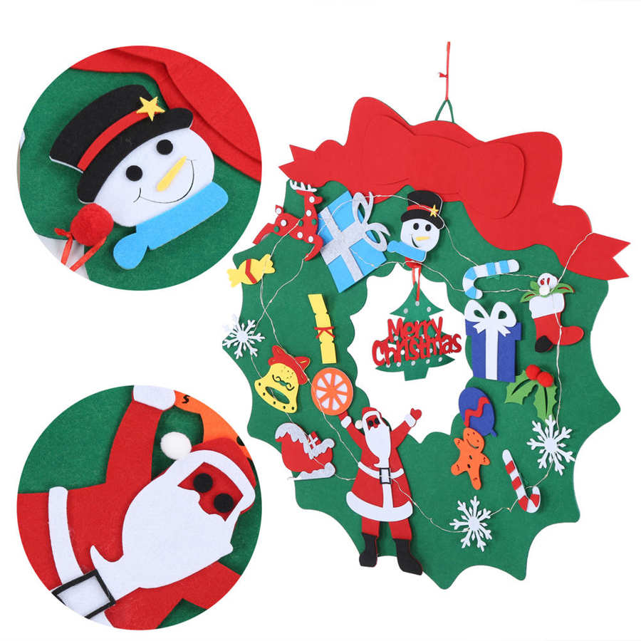 DIY Felt Christmas Tree with LED String Lights Christmas Hanging Decorations Ornament for kids Home Decorations