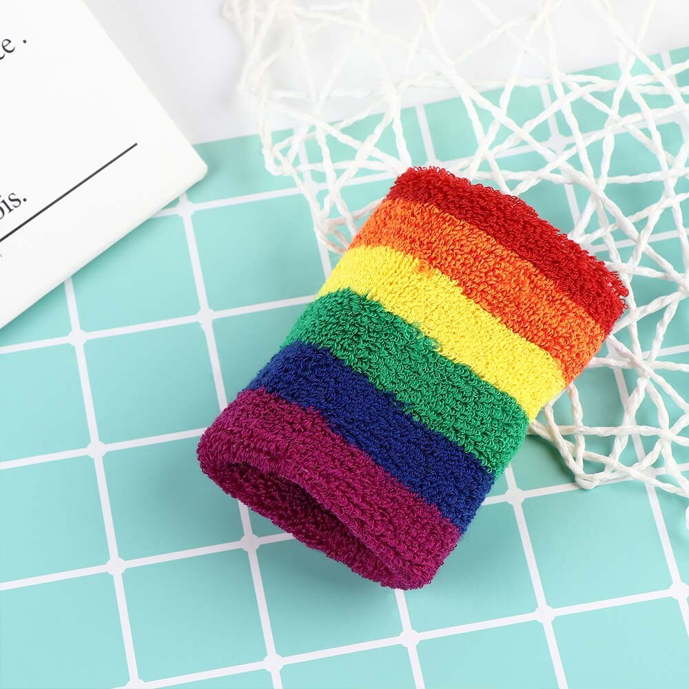 1Pc Ademend Regenboog Kleur Beschermende Running Fitness Motion Polsbandje Zachte Katoen Wrap Hand Gezondheid Massage