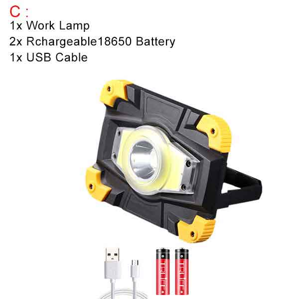100w lamper ledet kolbe bærbar søkelyset camping lampe lanterne usb lade arbeidslys 18650 flomlys makt bank søkelys: C