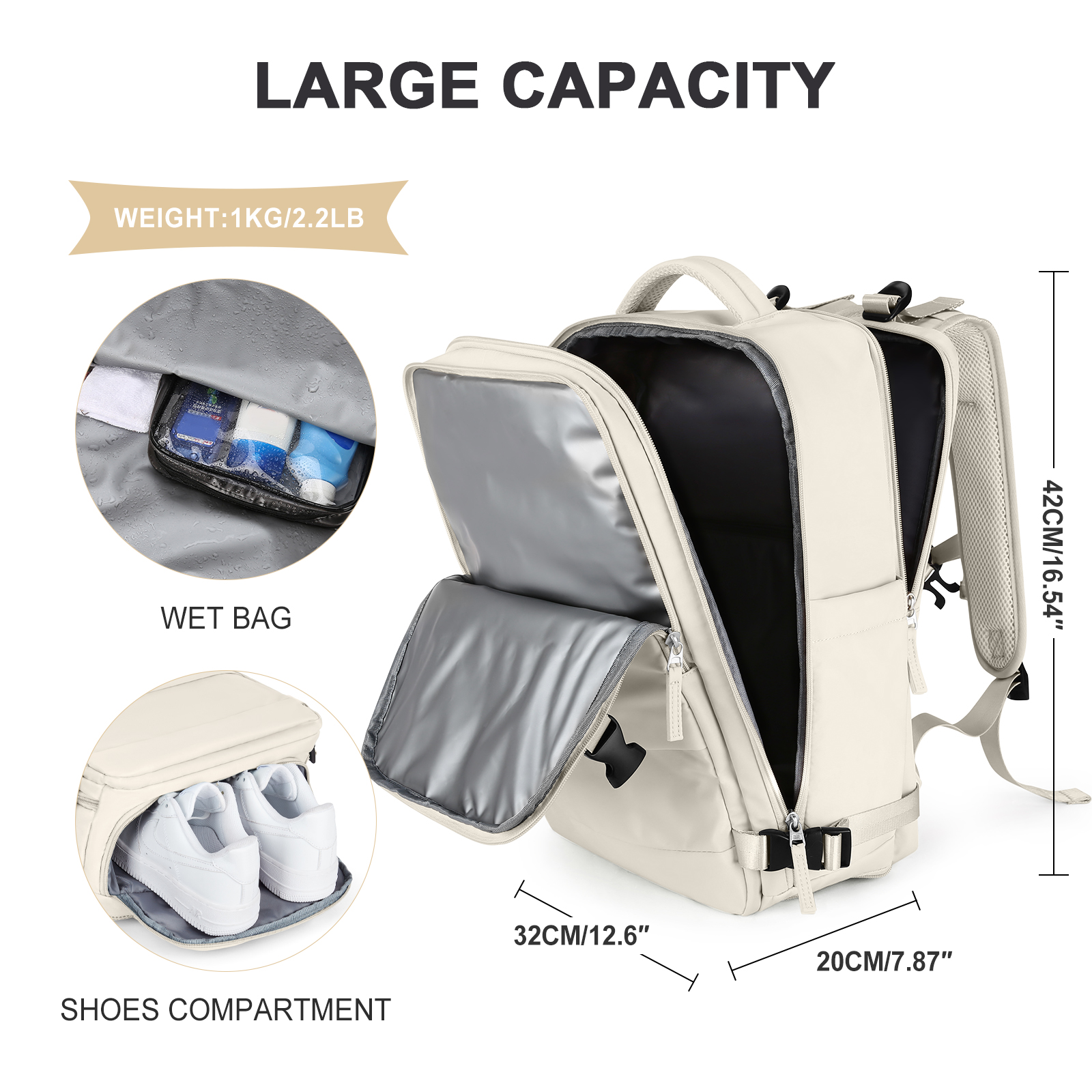 Reisrugzak Voor Dames Heren, 42X32X20, Rugzak Met Luchtvaartmaatschappij Goedgekeurd, Waterdichte Casual Laptop Rugzak Voor Universiteitszaken