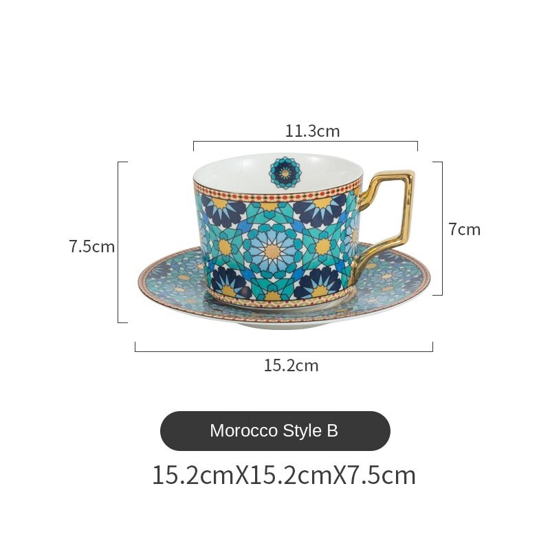 Tasse à café marocaine en céramique, petite tasse et soucoupe de luxe, Style européen, maison, thé, fleur: style 4