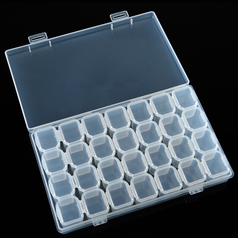 Cajas de almacenamiento de 28 rejillas, organizador de cuentas y joyas, accesorio para pintar con diamantes, caja de almacenamiento vacía de plástico transparente