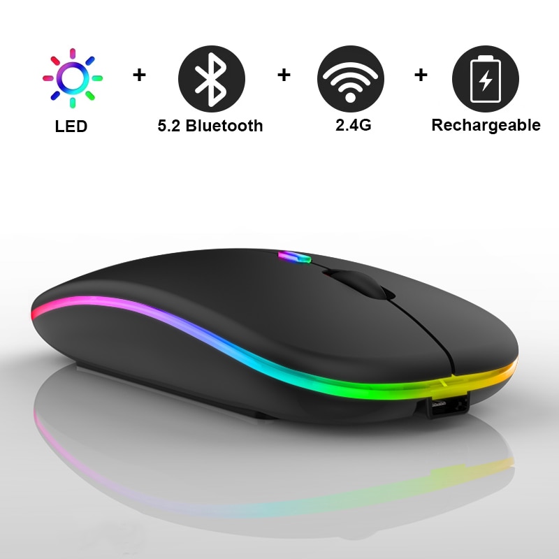 Mouse sem fio recarregável rgb bluetooth mouse para computador portátil sem fio mause silencioso led ergonômico pc macbook gaming mouse