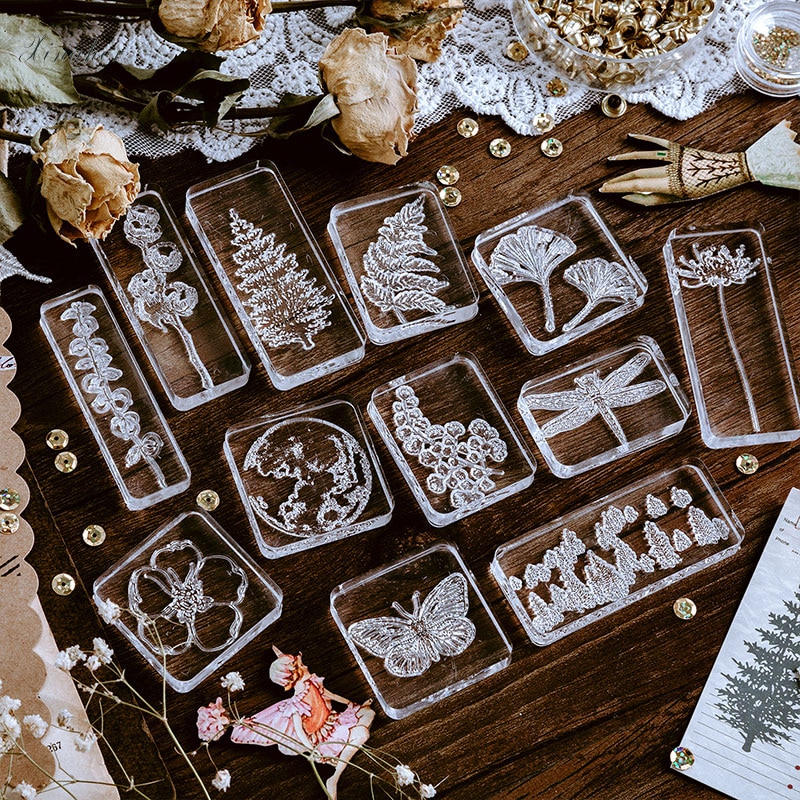 XINAHER Vintage plant moon butterfly stamp DIY acrylic rubber stamps for stationery scrapbooking transparent stamps