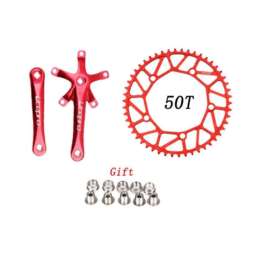 Litepro bicicleta plato único integrado platos y bielas con cadenas manivela 50T 52T 54T 56T 58T BCD 130mm plegable bicicleta piezas de bicicleta: 50T Red