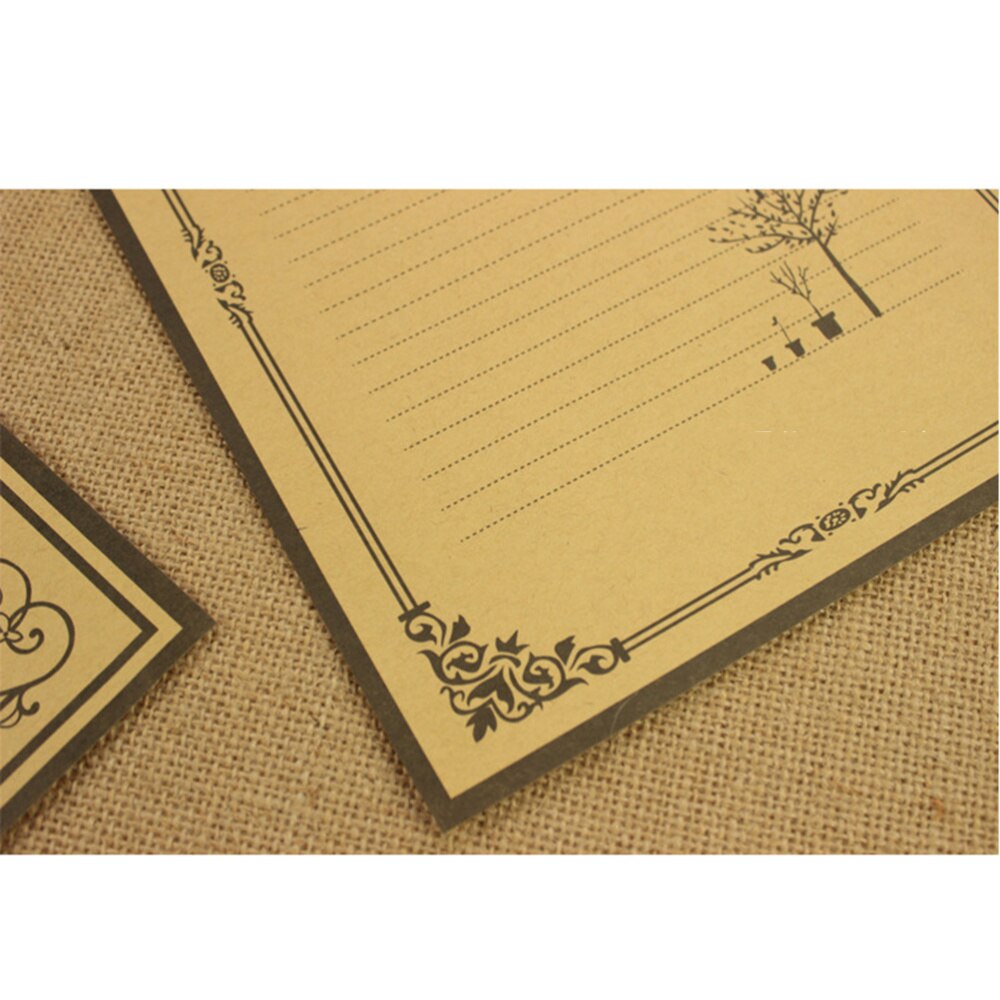 8Pcs Kraft Paper Retro Writing Paper Vintage Letter Paper Stationery Set (2 Patterns)