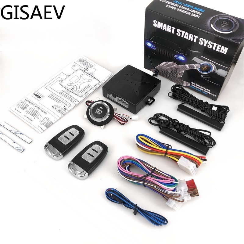 GISAEV 12V Car Universal One-key Start Modification Start Stop Entry Anti-theft System Remote Remote Control Start Stop Button