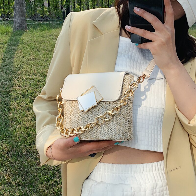 Små halm bøtteposer til kvinner sommer crossbody vesker dame reise vesker og vesker kvinnelig skulderveske