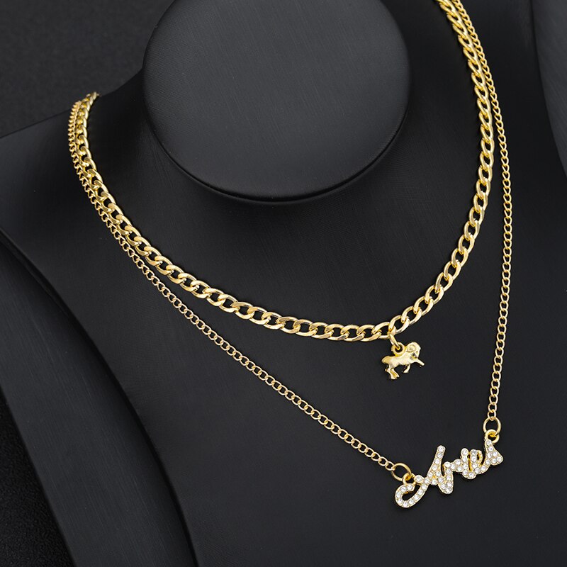 Creatività europea doppio strato zircone collana gioielli ragazze 12 costellazione zodiaco collana di cristallo lettera per le donne: Aries