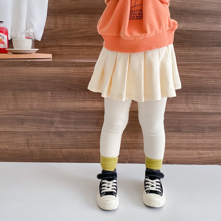 Automne mignon filles couleur unie plissé jupe-culotte bébé fille coton tout-match jupe avec leggings