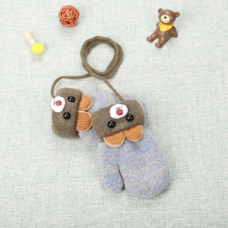 Warmom Cute Ear Bear Cartoon guanti per bambini inverno lavorato a maglia lana doppio strato più velluto guanti caldi spessi guanti per bambini per 0-3Y