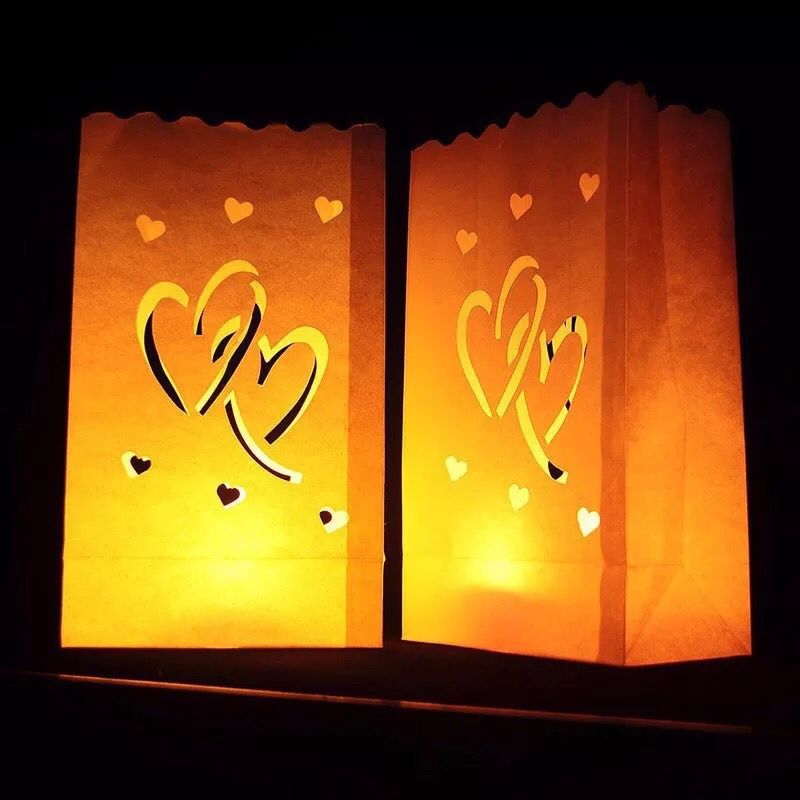 30 Pcs Hart Waxinelichthouder Luminaria Papieren Lantaarn Kaars Zak Voor Bbq Christmas Party Wedding: Dual Hearts