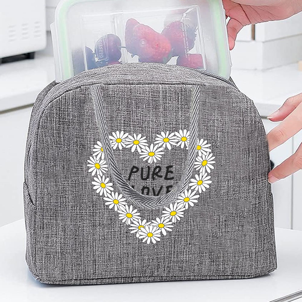 Thermal Food Picnic Lunch Box Insulated School Child Food Bag Tote Lunch Bags for Work Daisy Pattern Cooler Bag for Women: MULTI