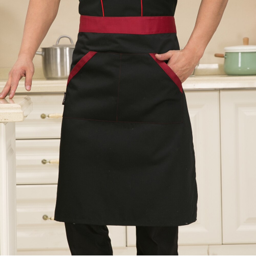 Patchwork Aprons with Pocket Black White Red Kitchen Restaurant Coffee Shop Bakery Sushi Workwear Apron: Black
