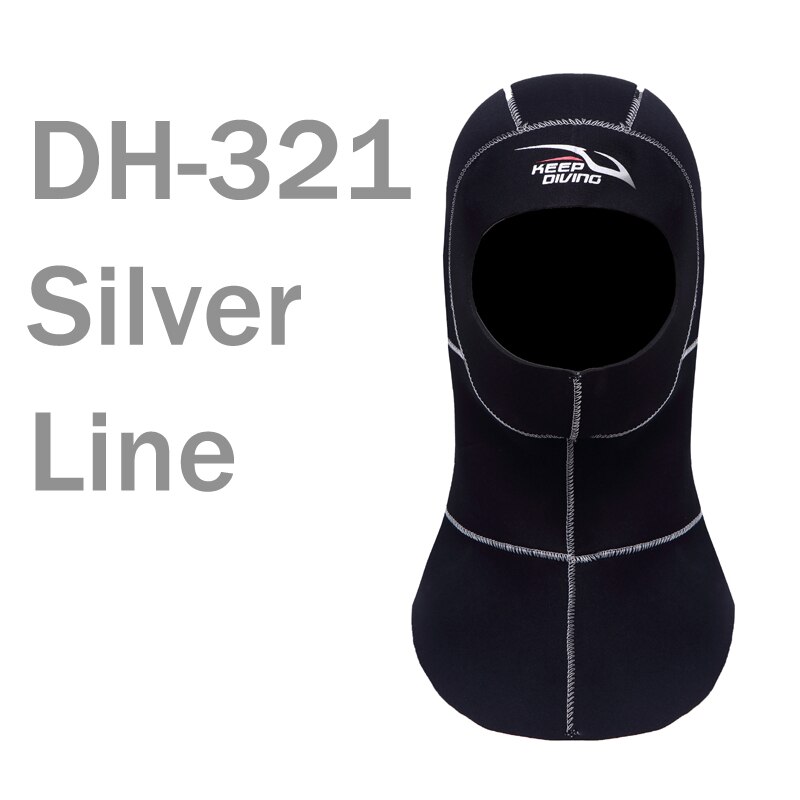 3MM Neoprene Diving Hoods Cap Hat Women Men Winter Snorkel Wetsuit Warm Head Cover Bibbed long to Shoulder Scuba Hoodies: KEEP DIVING Silver / L