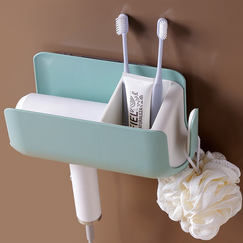 Wall-Mounted Hair Dryer Holder Rack Plastic PP Storage Shelf Basket Shower Caddy Kitchen Bathroom Organizer Hair Dryer Rack
