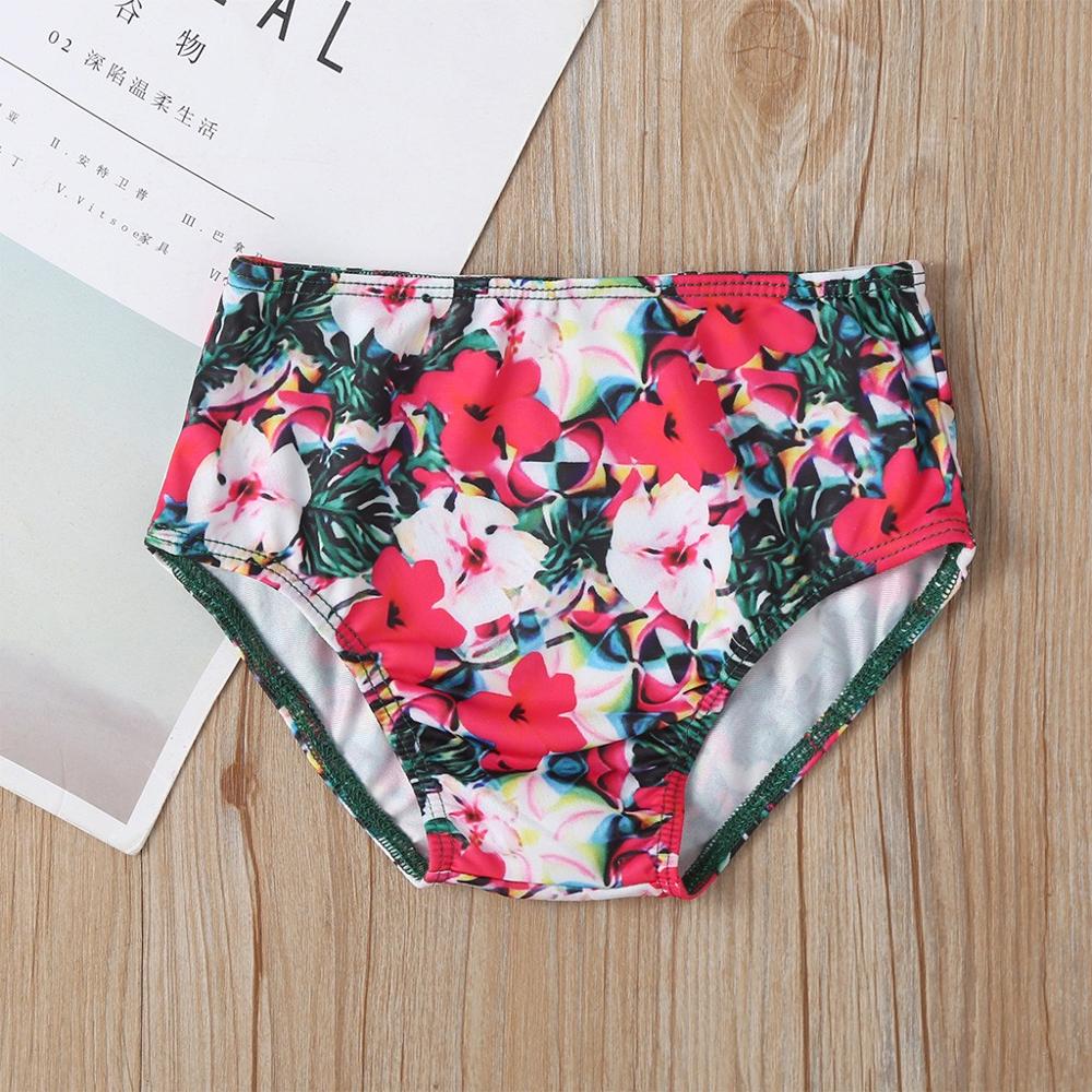 Floral Print Sleeveless Two Piece Swimwear for Girls Summer Beachwear Printing Off Shoulder Ruffle Swimsuit B2