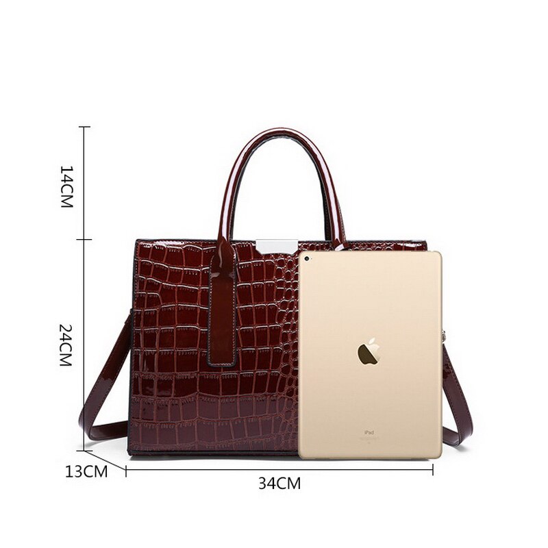 Ansloth Luxury Women's Bag Top-handle Bags Crocodile Pattern Patent Leather Handbags Classic Women Shoulder Bag HPS361