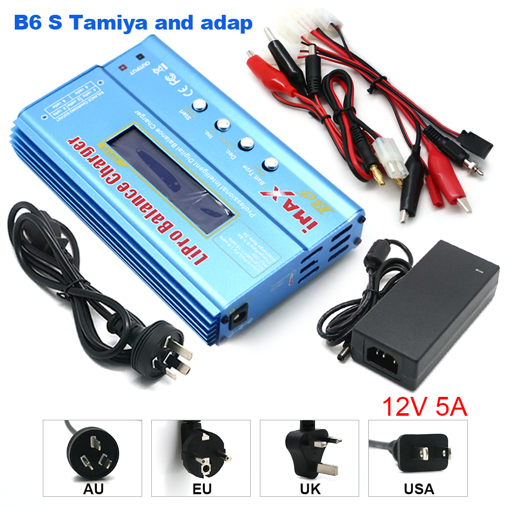 Chargeur Lipo IMAX B6 80W, prise T/Tamiya/XT60 pour batterie NiMh Li-ion ni-cd Lipo, déchargeur d'équilibre + adaptateur 12V 5A pour chargeur Rc: YELLOW / Prise anglaise